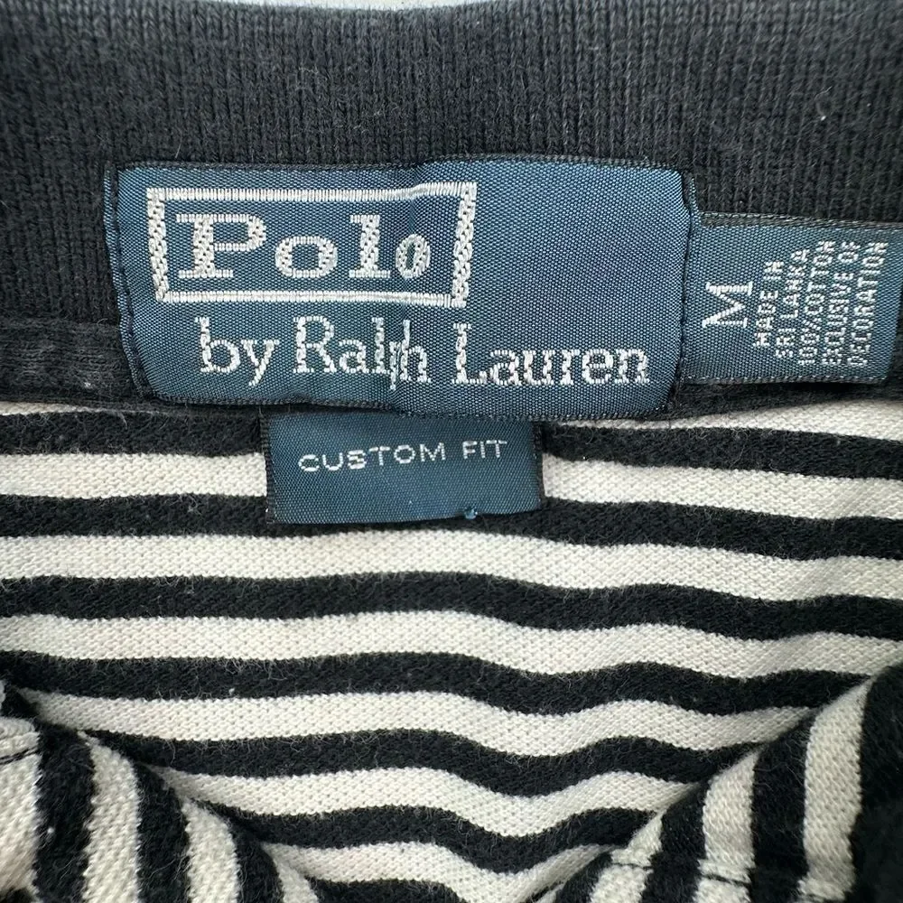 Polo by Ralph Lauren Custom Fit Navy Blue White Striped 100% Cotton Mens Medium